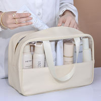 Grande trousse de maquillage de voyage, logo personnalisé, trousse de toilette transparente, multifonctionnelle, en PVC, sac de rangement pour articles de toilette
