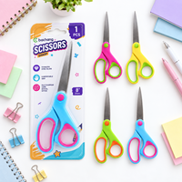 Ciseaux à lame en acier inoxydable, manche ergonomique, outil de coupe multi-usages pour l'école, la maison et l'artisanat, emballage sous blister, couleurs assorties