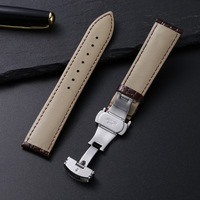 Bracelet de montre en cuir véritable à motif crocodile pour homme avec fermoir papillon en acier inoxydable 18mm 20mm 22mm