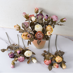 Rose d'été séchée à double tête style INS, fleur artificielle pour la décoration intérieure, vente en gros du fabricant Rose Wall - Product Image 2