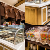 Kiosque moderne pour confiseries et bonbons, présentoir de vente au détail sur mesure pour confiserie, pâtisserie et comptoir de produits sucrés