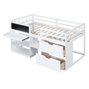 Lit mezzanine pour enfants en bois <span class=keywords><strong>avec</strong></span> tiroirs de rangement, étagères, <span class=keywords><strong>bureau</strong></span> coulissant, tableau noir et barrière de sécurité - Product Image 2