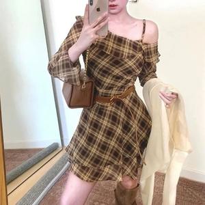 Vestido Midi de Gasa Estilo Francés Vintage con Cola de Pez, Geométrico, de Un Solo Hombro, con Cintura Natural, para Uso Diario - Product Image 2