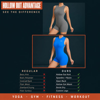 Combinaison de yoga ajourée pour femme, sans manches, une pièce, short, en Spandex et Nylon, séchage rapide, pour la gym, le Pilates et l'entraînement, avec LOGO