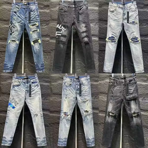 <span class=keywords><strong>Jeans</strong></span> da <span class=keywords><strong>Uomo</strong></span> in Denim Vintage Strappati Streetwear con Ricami Effetto Vissuto e Lavato - Product Image 4