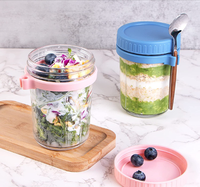 Verres à petit-déjeuner 350 ml 600 ml, pots en verre ronds transparents pour yaourt, salade, sauce avec couvercle et cuillère