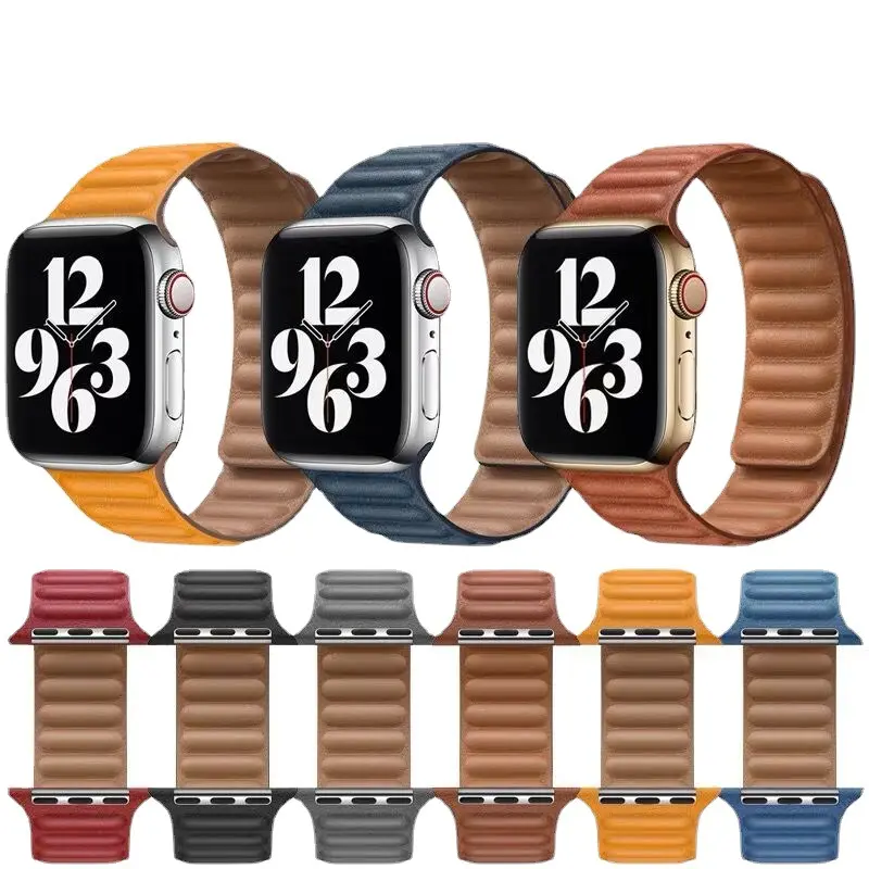 Leather link loop Strap For Apple Watch Band 45 41 44 40 49 MM Original Magnetic Bracelet iWatch Series 8 Ultra 3 SE Sport Strap