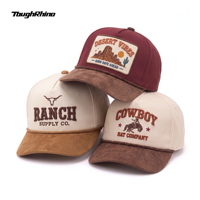 Casquette de baseball personnalisée à 5 panneaux avec corde, visière en daim, patch brodé, style vintage, pour l'extérieur, snapback, marque privée, vente en gros