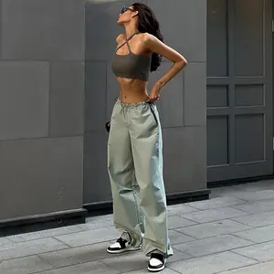 Son koşu alt Streetwear kadın moda streetwear ince pantolon spor elbise düşük bel siyah bayanlar paraşüt eşofman altları