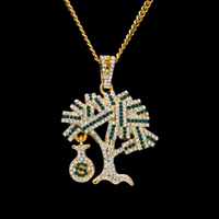 Collier en alliage personnalisé, pendentif sac d'argent et arbre à diamants, style hip-hop, tendance, polyvalent, chaîne de pull, vente en gros