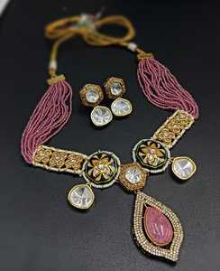 Hot Selling Traditional Jewelery Indian Wholsaler Kundan Studded Oval Design <b>Necklace</b> Set Stude Earrings For Women & Girl - Product Image 4