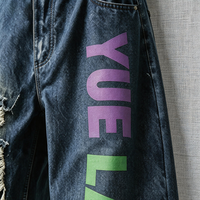 Service OEM, logo personnalisé, 100% coton, impression à l'écran, jeans larges vintage délavés de haute qualité, streetwear tendance pour hommes