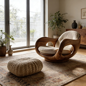Poltrona Singola <span class=keywords><strong>in</strong></span> <span class=keywords><strong>Legno</strong></span> Massello Stile Mid-Century con Base Girevole, Colore del Tessuto Personalizzabile, <span class=keywords><strong>per</strong></span> <span class=keywords><strong>Soggiorno</strong></span> e Showroom - Product Image 3