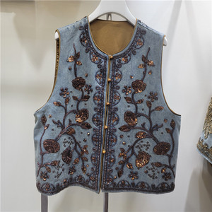<span class=keywords><strong>Gilet</strong></span> en toile <span class=keywords><strong>chic</strong></span> vintage pour <span class=keywords><strong>homme</strong></span>, veste sans manches en velours brodé, col mandarin, vêtement d'extérieur décontracté à boutons pour l'automne - Product Image 5