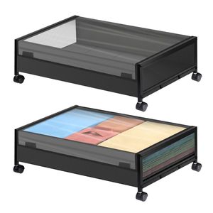 Grand <span class=keywords><strong>tiroir</strong></span> en métal roulant <span class=keywords><strong>sous</strong></span> le <span class=keywords><strong>lit</strong></span> avec couvercle Conteneur de stockage pliable peu encombrant Application de pièce fonctionnelle Roues de stockage - Product Image 1