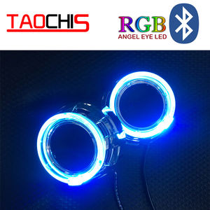 TAOCHIS 12v APP RGB Angel Eyes DRLカー<span class=keywords><strong>LED</strong></span>ヘッドライトレトロフィットライトガイド光学ハローリング80mm 95mmホワイトブルーグリーン - Product Image 2