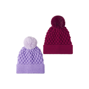 Wholesale Custom Knitted <strong>Beanies</strong> for Women Thickened Fur <strong>Pom</strong> Winter Fleece-Lined Warm Hats Bows Camouflage Cartoon for Female - Product Image 4