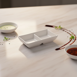 طبق تقديم مستطيل الشكل من الميلامين بقسمين بلون موحد بتصميم ياباني وكوري جنوبي مناسب للطعام للفنادق وتقديم الصلصات - Product Image 1