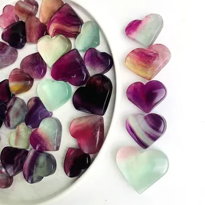 Wholesale Natural Rainbow Fluorite Crystal Heart Stone Healing Stones For Meditation