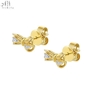 Boucles d'oreilles clous en or jaune massif 18 carats véritable avec diamants naturels, style vintage, nœud papillon, bijoux fins, pour femme, usage quotidien, vente chaude - Product Image 2