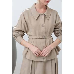 Puane Women's Elegant Belted Skirt Set with <b>Flowy</b> Fabric Plain Dyed Button Detail for Office & Special Occasions Mink Color - Product Image 2