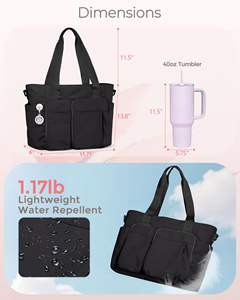 Multi-Pocket Large Capacity Tote <b>Bag</b> with Laptop Compartment Featherweight Water-Repellent Fabric <b>Trolley</b> <b>Sleeve</b> for Daily Use - Product Image 4