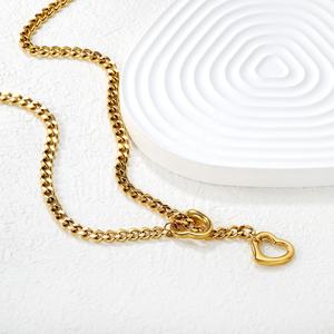 Collier élégant en acier inoxydable plaqué or 18 carats avec pendentif cœur creux, chaîne à double lien d'amour, bijoux tendance pour femmes - Product Image 3