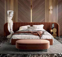 Villa Luxus Red Velvet King Size Doppelbett Villa Big Kopfteil Custom Large Bedhead Blue Velvet Soft gepolstertes Haupt bett