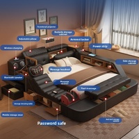 Lit de mariage en cuir rembourré, style moderne et minimaliste, très vendu, avec projecteur multifonctionnel et haut-parleur intelligent pour chambre principale