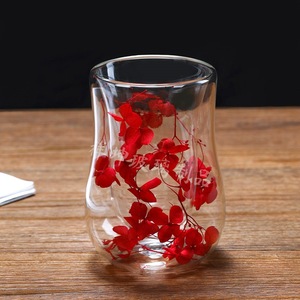 Mug à café en <span class=keywords><strong>verre</strong></span> borosilicate à <span class=keywords><strong>double</strong></span> <span class=keywords><strong>paroi</strong></span> avec fleurs séchées réelles, pour thé au lait, jus, latte, expresso, olive feather - Product Image 6