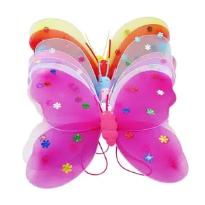 Properti panggung sayap kupu-kupu murah, kostum Cosplay sayap peri pesta berdandan hadiah untuk penampilan anak-anak perempuan