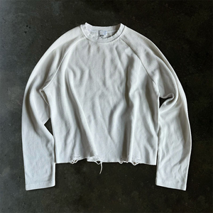 T-shirt da <span class=keywords><strong>uomo</strong></span> casual personalizzata in cotone 100% a manica lunga, lavorazione a maglia waffle, effetto distressed con bordo grezzo, tinta unita, alla moda e <span class=keywords><strong>termica</strong></span> - Product Image 4