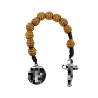 Rosario de Cuentas de Madera Hecho a Mano con Cruz Colgante, Joyería Religiosa, Plata Antigua Negra, para Hombres y Mujeres, Catolicismo