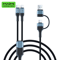 Câble de charge multi-usage Maimi 4 en 1, chargeur rapide PD 65W, câble de données Type C vers C, tressage en nylon haute densité, idéal pour les cadeaux d'affaires