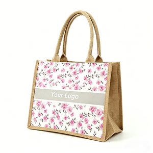 <span class=keywords><strong>Bolsa</strong></span> <span class=keywords><strong>de</strong></span> Mano Casual <span class=keywords><strong>de</strong></span> Yute Ecológica Grande con Impresión Personalizada al por Mayor, con Dos Correas para el Hombro para Mujer, Pañuelo <span class=keywords><strong>de</strong></span> Seda Colorido - Product Image 1