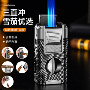 Luxury Triple Jet Cigar Lighter Windproof Alloy Body With Transparent Gas Window For Cigar Enthusiasts - Product Image 2