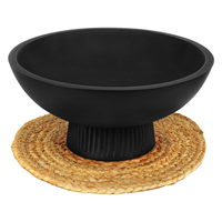 Bol sur piétement en bois noir mat moderne avec base cannelée, plateau décoratif rustique de style ferme pour la décoration intérieure Wabi-sabi