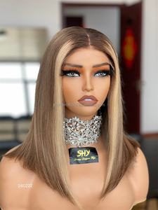 100% cheveux vierges humains européens HD 13*4 Lace Front Blonde Highlight Straight Bob Brown Can perruques personnalisées pour les femmes - Product Image 2