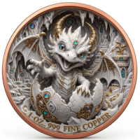 Pièce de monnaie en cuivre fin 999 de 1 oz, Série Éclosion de Bébé Dragon, Haute Relief, Coloration UV, Effet Proof-like, Artisanat Métallique