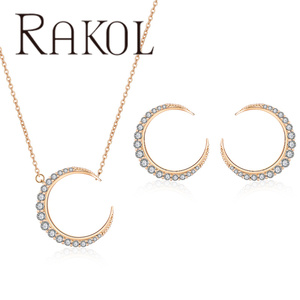 RAKOL SP3002 fashion Women <b>Crystal</b> Stone Big Willow C-shaped <b>Earrings</b> Necklace Set - Product Image 4