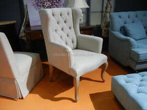 Hoge Vleugelrug Eetkamerstoel Stof Getufte Knoopstoel - Product Image 4