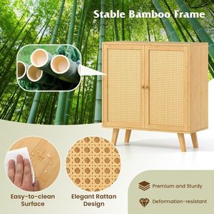 Buffet en bambou <span class=keywords><strong>Giantex</strong></span>, armoire de rangement avec portes et étagères, poignées en bois massif pour cuisine, salon, bar à café, entrée - Product Image 6