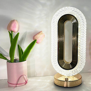 Modern Crystal Table Lamp Oval Shape Gold Finish LED Soft Warm White <b>Push</b> <b>Button</b> <b>Switch</b> AC Powered Middle Size Bedroom - Product Image 3
