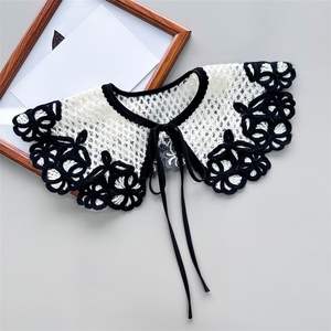 xqd <span class=keywords><strong>Faux</strong></span> <span class=keywords><strong>col</strong></span> brodé <span class=keywords><strong>au</strong></span> <span class=keywords><strong>crochet</strong></span> en fil de laine noir et blanc pour robe et pull, collection automne, best-seller - Product Image 1