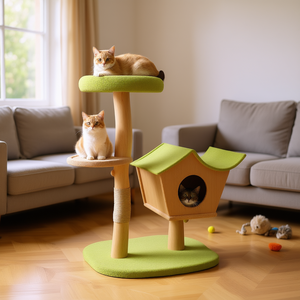 Árbol para gatos de madera de 43 pulgadas con plataforma acolchada y rascador para gatos de interior - Product Image 2