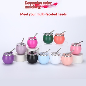 Mini taza para huevo de 6 oz, taza de acero inoxidable 304 para mate brasileño, taza portátil aislada para exteriores con pajita - Product Image 2