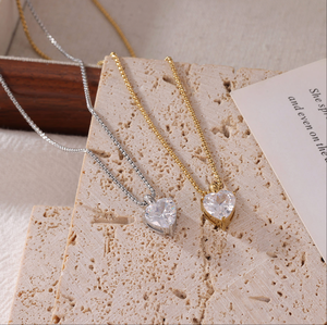 Collar de Cadena con Eslabones en Forma de Corazón, Chapado en Oro de 18K, Acero Inoxidable, con Diamante de Corte Asscher, Delicado y Moderno para Mujer, No se Deslustra - Product Image 3