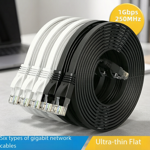 ดีซันตี้ แคท 6 สายอีเธอร์เน็ต UTP แบบแบนทองแดงบริสุทธิ์ 32AWG RJ45 สายแพทช์ LAN แจ็คเก็ตพีวีซีสีดำสีขาว 1 ม. 5 ม. สำหรับเราเตอร์เครือข่ายไวริน - Product Image 1