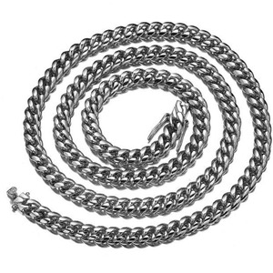 Cadena Cubana de Acero Inoxidable Color Plata con Hebilla Lisa - Pulsera Moderna (Ancho de 8-18 mm, 20-30 pulgadas) - Product Image 5