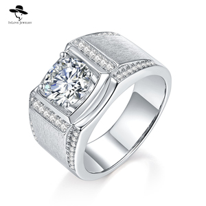 Bague Moissanite <span class=keywords><strong>en</strong></span> argent épais massif 925 Original 1-2 carats coupe brillante véritable couleur D passe le test de diamant bijoux fins pour hommes - Product Image 1